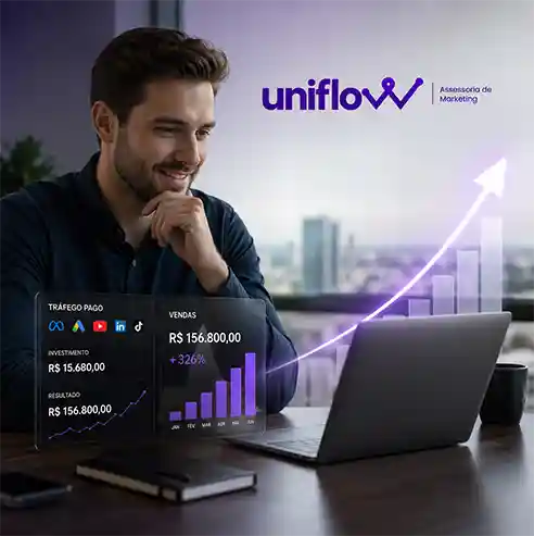 Empresário verificando resultados do tráfego pago