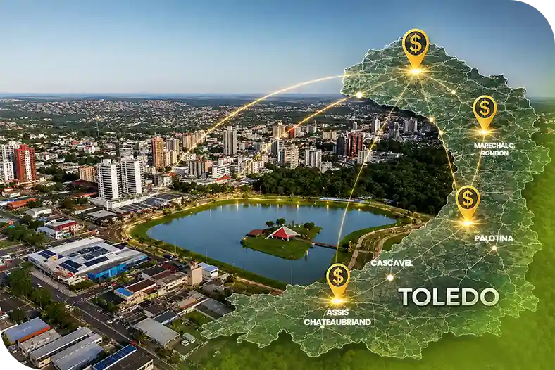 Mapa de Toledo e Região com rotas de tráfego